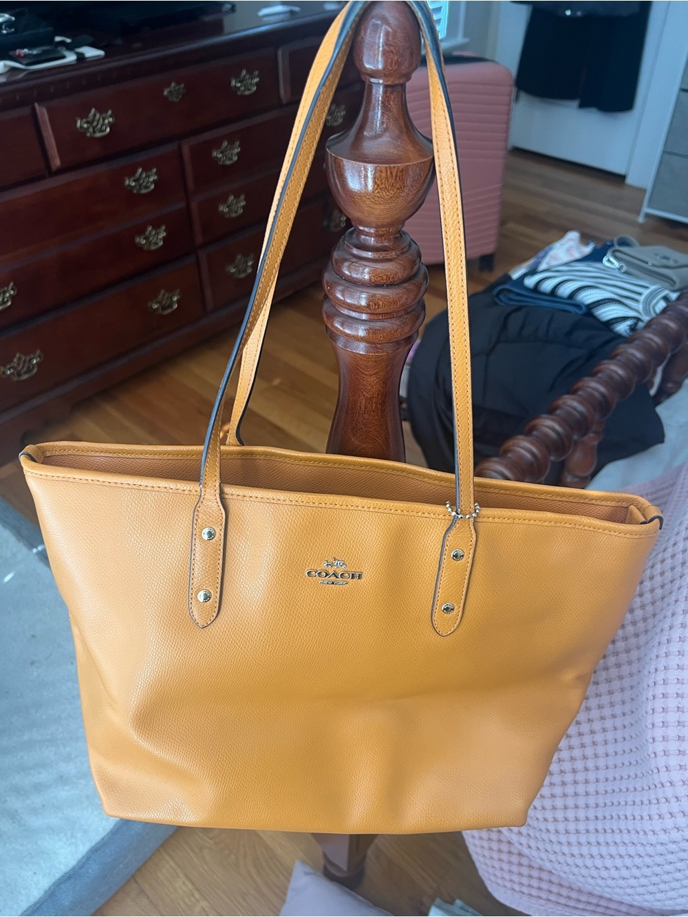 Coach Leather Shoulder Tote in Mustard Yellow